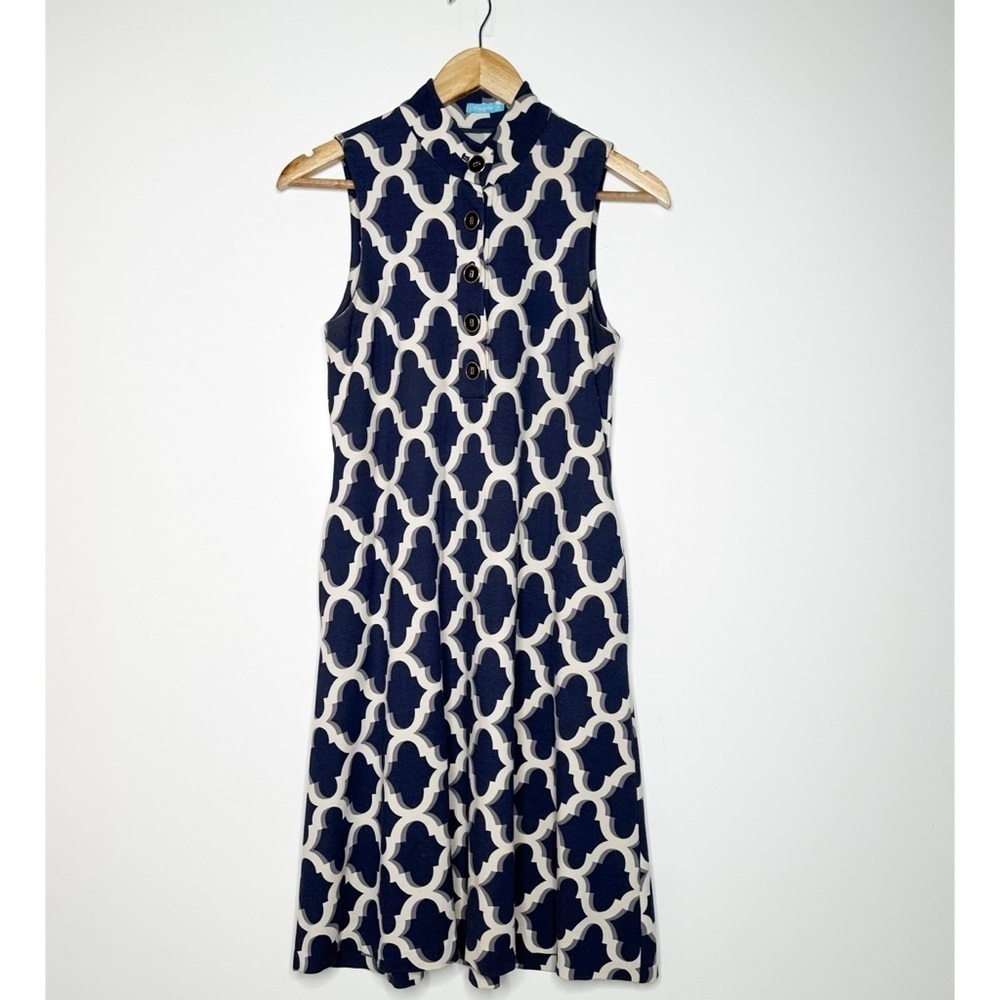 J. McLaughlin Blue Print Sleeveless 1/4 Button Dress Size XS - Picture 2 of 9